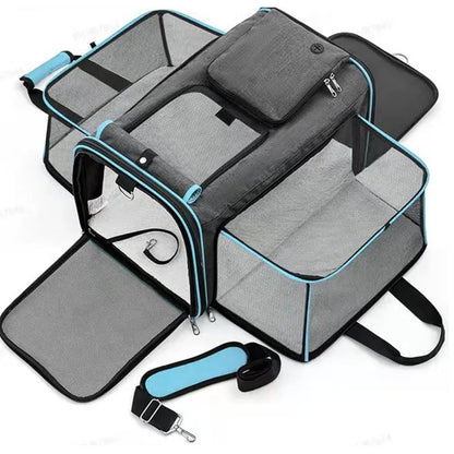 Expandable Airline Approved Cat & Small Dog Travel Bag blue by HitMyNeed