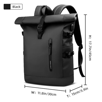 Expandable Waterproof Travel Backpack with USB Port black by HitMyNeed