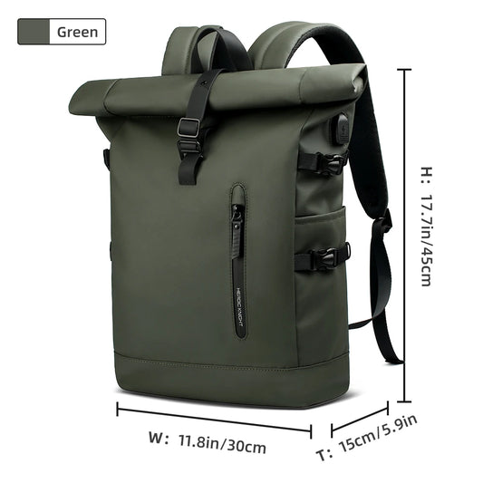 Expandable Waterproof Travel Backpack with USB Port green by HitMyNeed