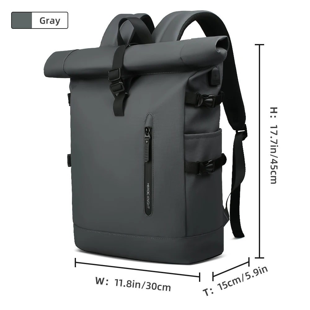 Expandable Waterproof Travel Backpack with USB Port grey by HitMyNeed