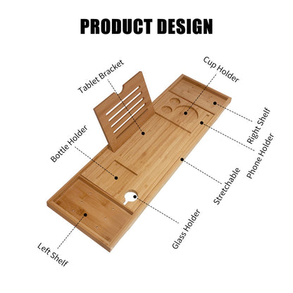 Extendable Bamboo Bath Caddy with Wine Holder by HitMyNeed