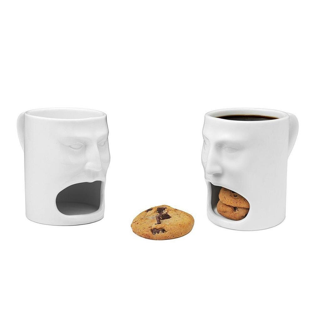 Face-Shaped Ceramic Mug with Biscuit Holder, 170ml by HitMyNeed