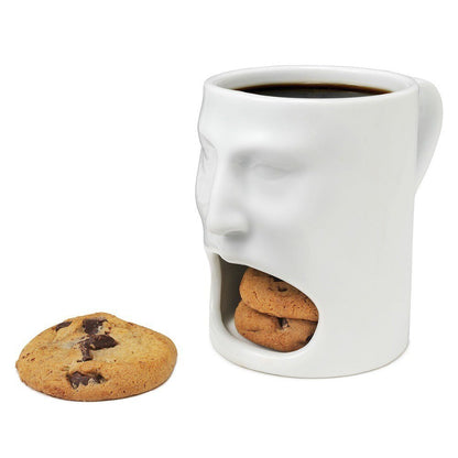 Face-Shaped Ceramic Mug with Biscuit Holder, 170ml by HitMyNeed