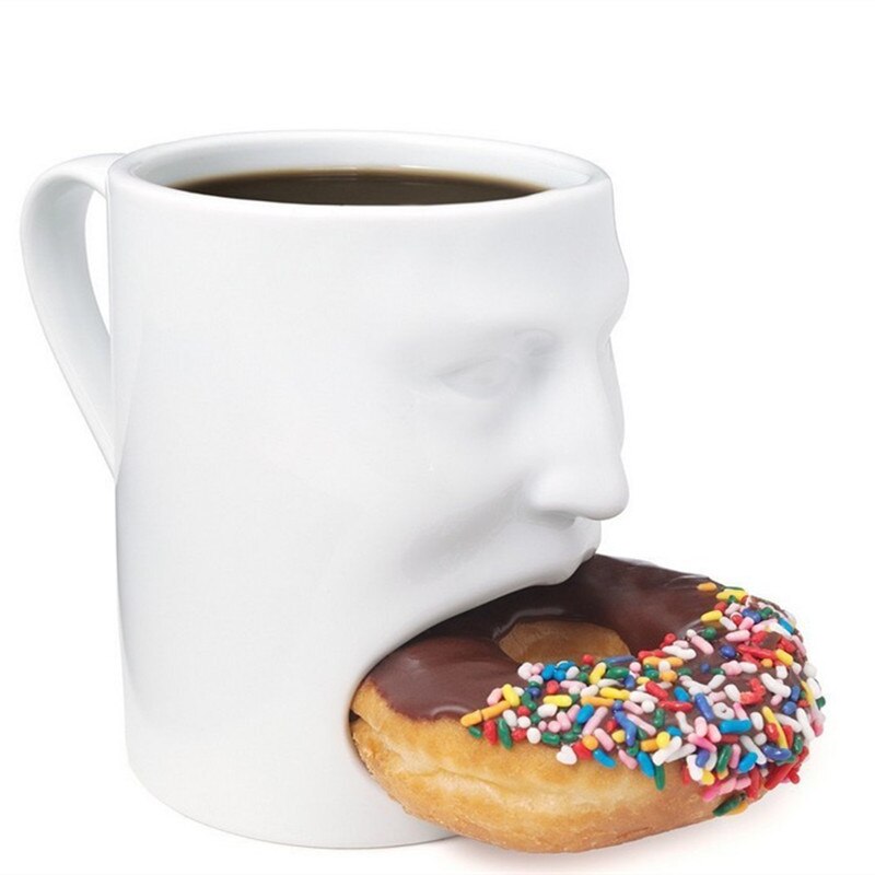 Face-Shaped Ceramic Mug with Biscuit Holder, 170ml by HitMyNeed