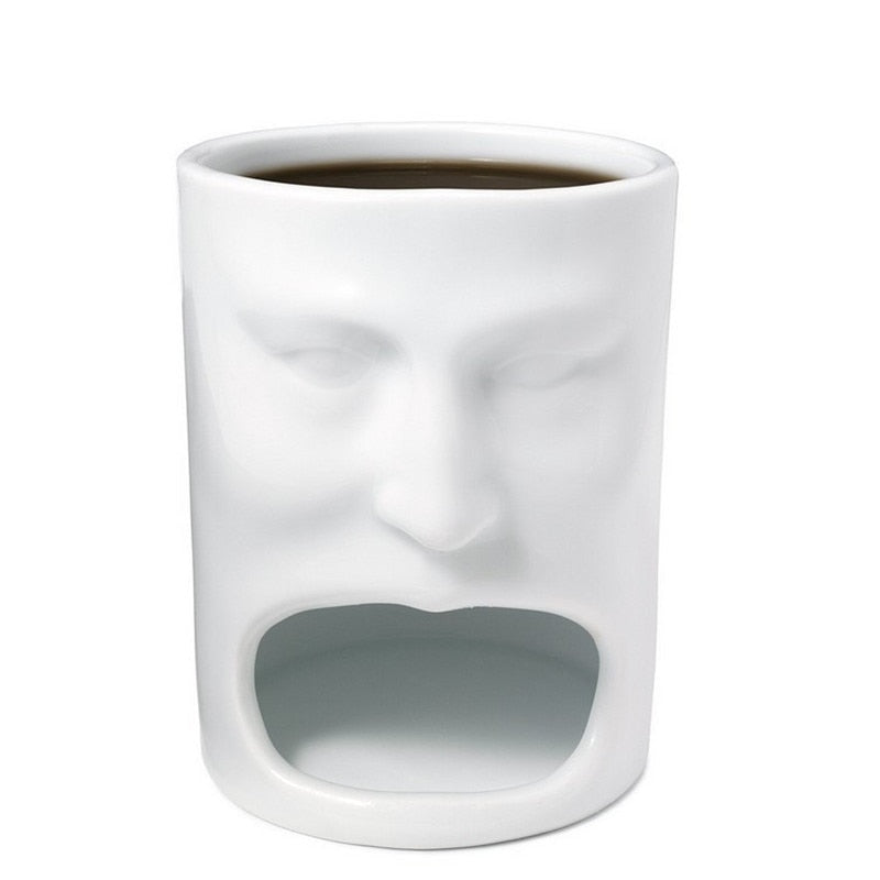 Face-Shaped Ceramic Mug with Biscuit Holder, 170ml by HitMyNeed