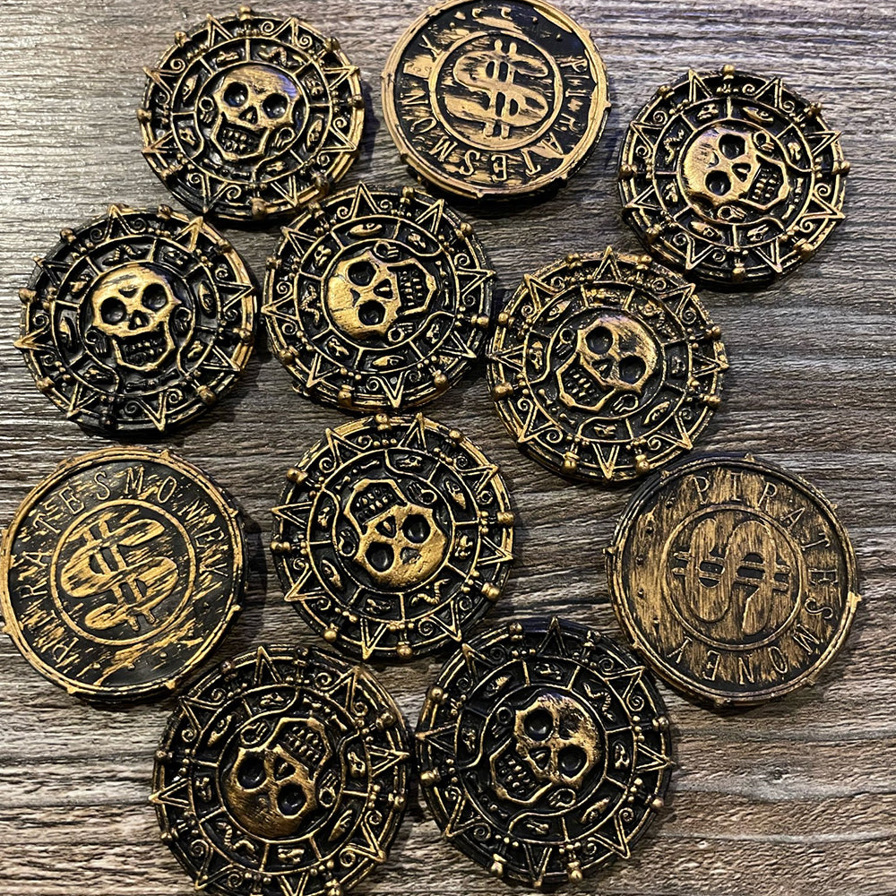 Fake Pirate Coins Set of 10 - Bronze Plastic Props by HitMyNeed