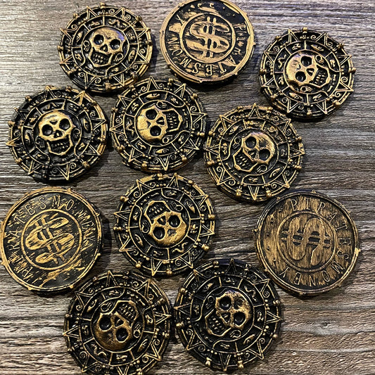 Fake Pirate Coins Set of 10 - Bronze Plastic Props by HitMyNeed