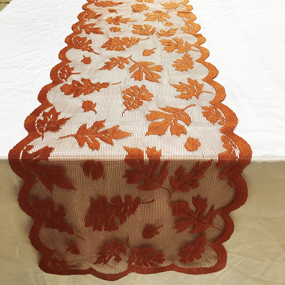 Fall Lace Table Runner with Leaf Design 33 x 183 cm by HitMyNeed