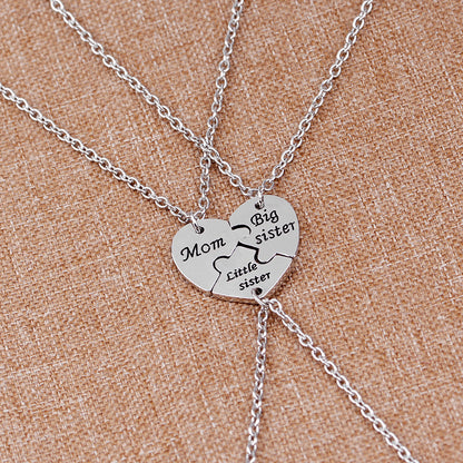 Family Heart Puzzle Necklace Set for Mother and Sisters by HitMyNeed