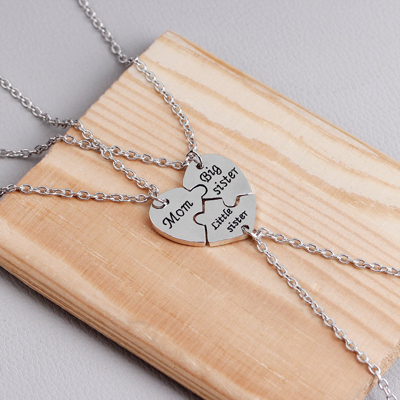 Family Heart Puzzle Necklace Set for Mother and Sisters by HitMyNeed