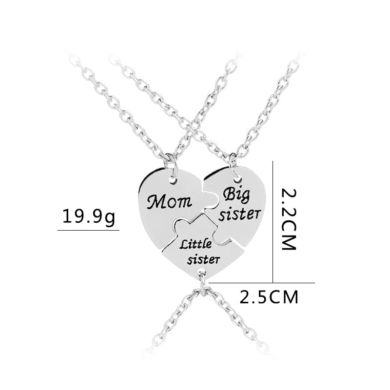 Family Heart Puzzle Necklace Set for Mother and Sisters by HitMyNeed