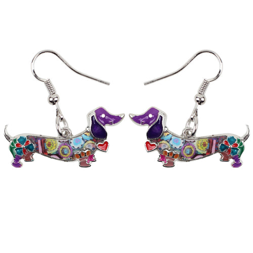Fashion Dangle Dachshund Earrings for Dog Lovers purple by HitMyNeed