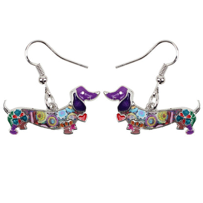 Fashion Dangle Dachshund Earrings for Dog Lovers purple by HitMyNeed