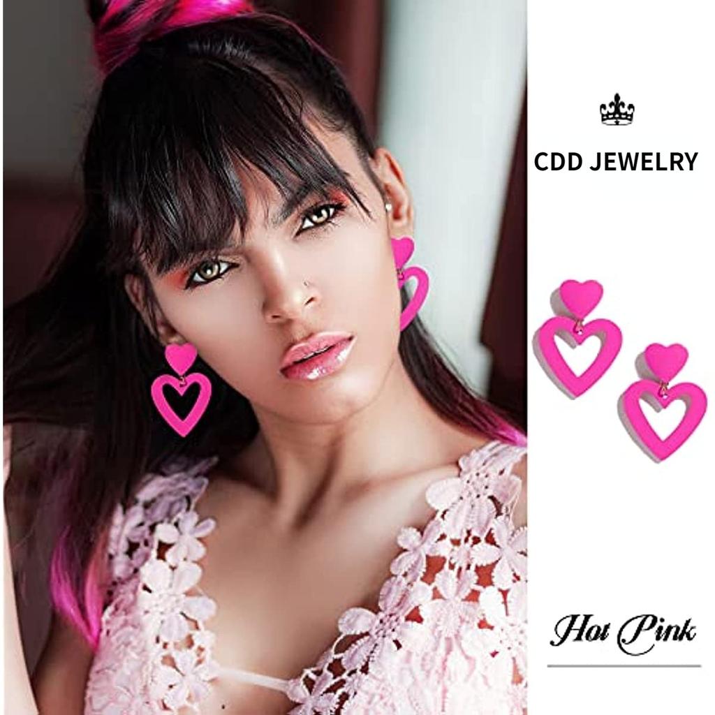 Fashion Double Heart Acrylic Drop Earrings by HitMyNeed
