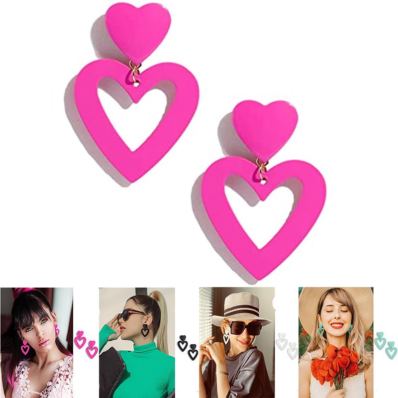 Fashion Double Heart Acrylic Drop Earrings by HitMyNeed