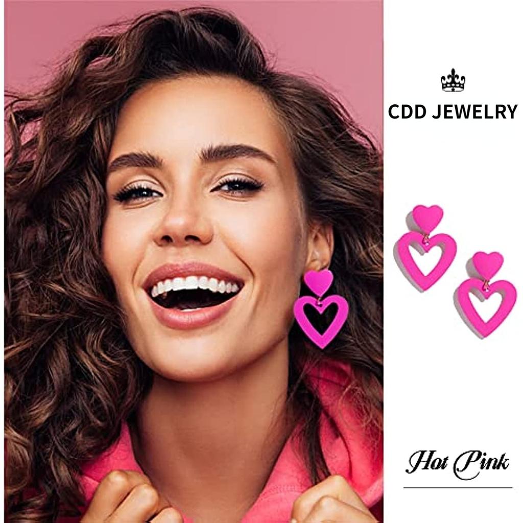 Fashion Double Heart Acrylic Drop Earrings by HitMyNeed