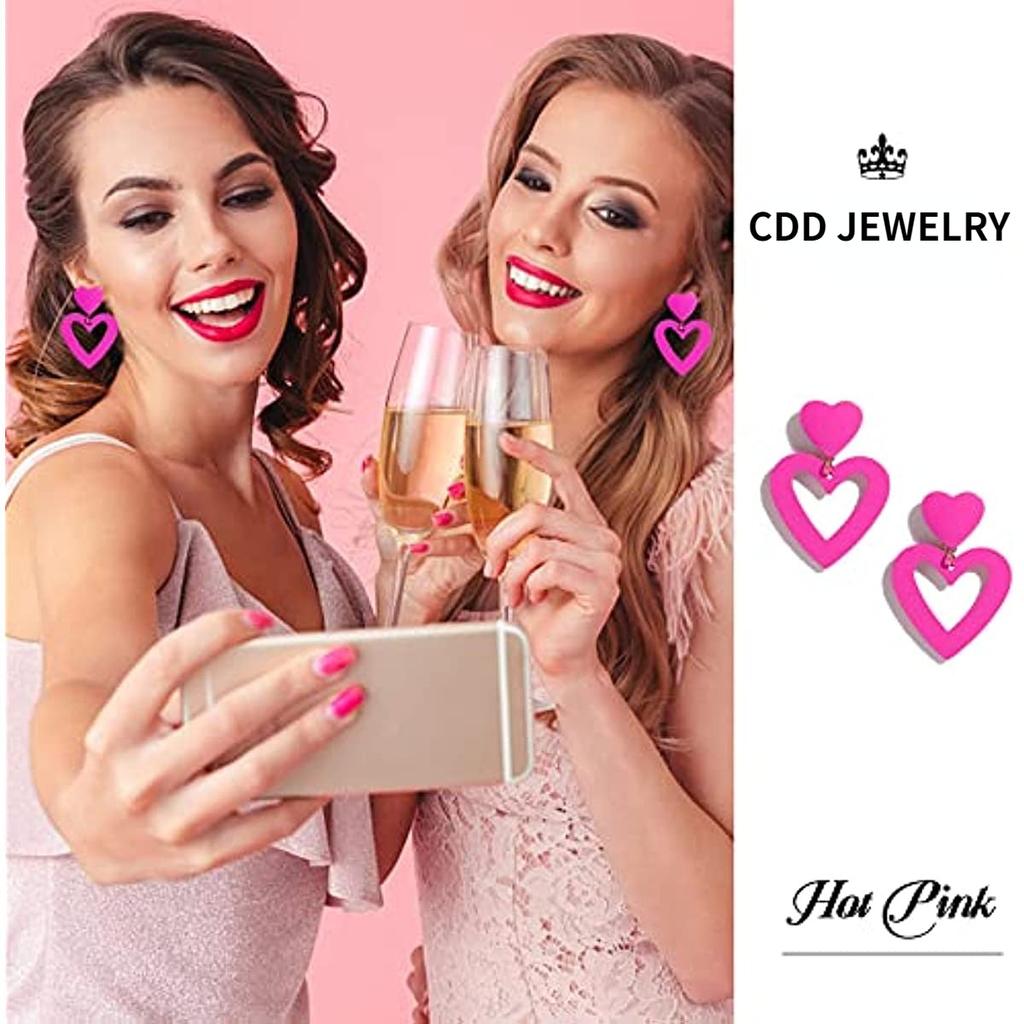 Fashion Double Heart Acrylic Drop Earrings by HitMyNeed