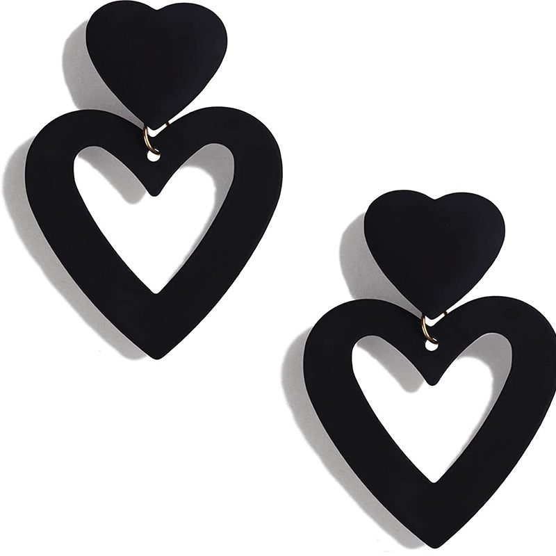 Fashion Double Heart Acrylic Drop Earrings black-earrings by HitMyNeed