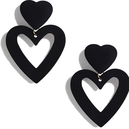 Fashion Double Heart Acrylic Drop Earrings black-earrings by HitMyNeed