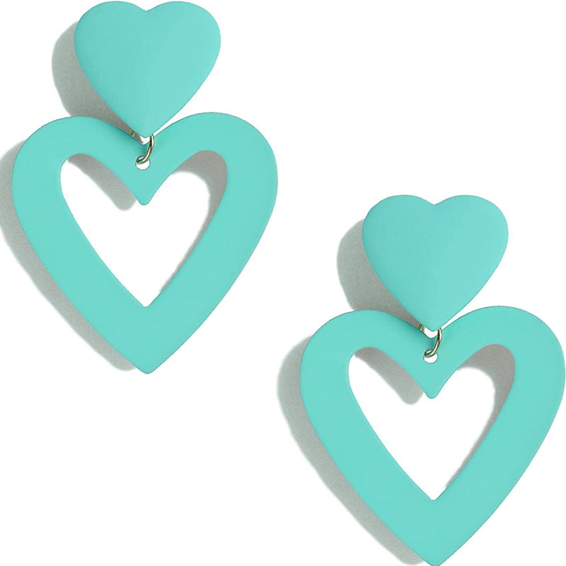 Fashion Double Heart Acrylic Drop Earrings green-earrings by HitMyNeed