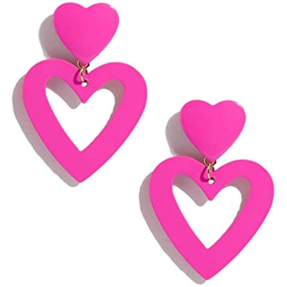 Fashion Double Heart Acrylic Drop Earrings hot-pink-earrings by HitMyNeed