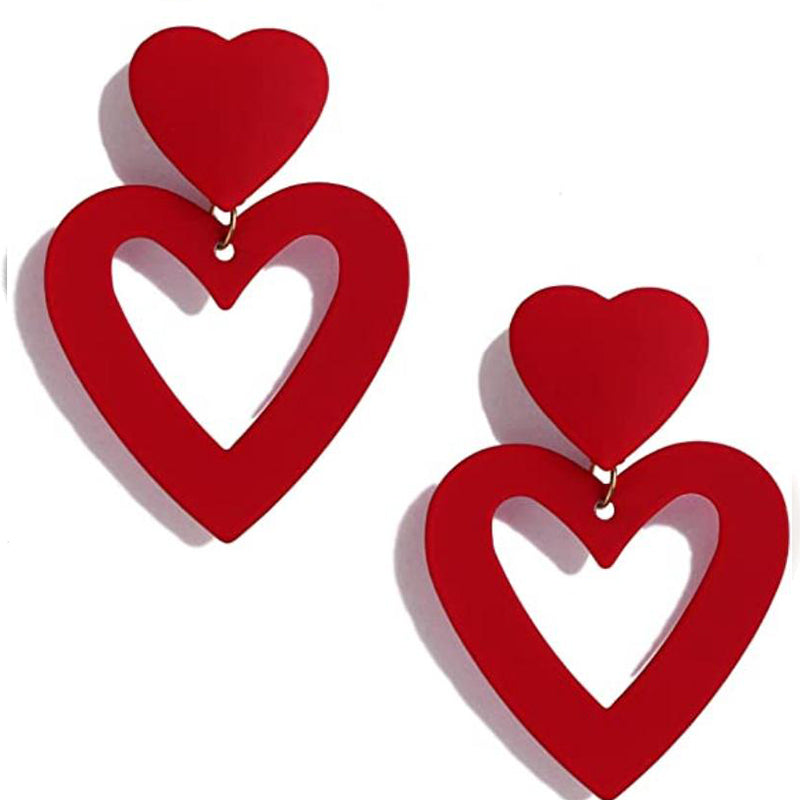 Fashion Double Heart Acrylic Drop Earrings red-earrings by HitMyNeed
