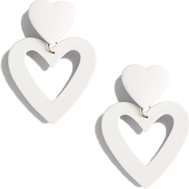Fashion Double Heart Acrylic Drop Earrings white-earrings by HitMyNeed
