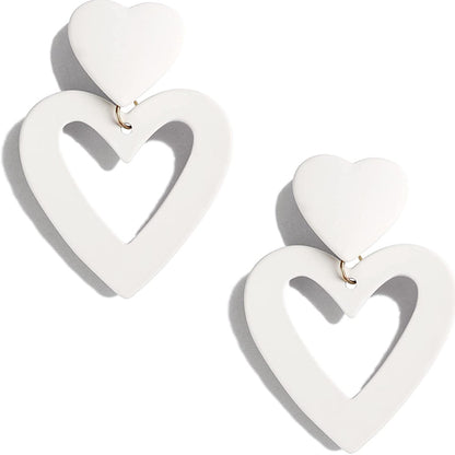 Fashion Double Heart Acrylic Drop Earrings white-earrings by HitMyNeed