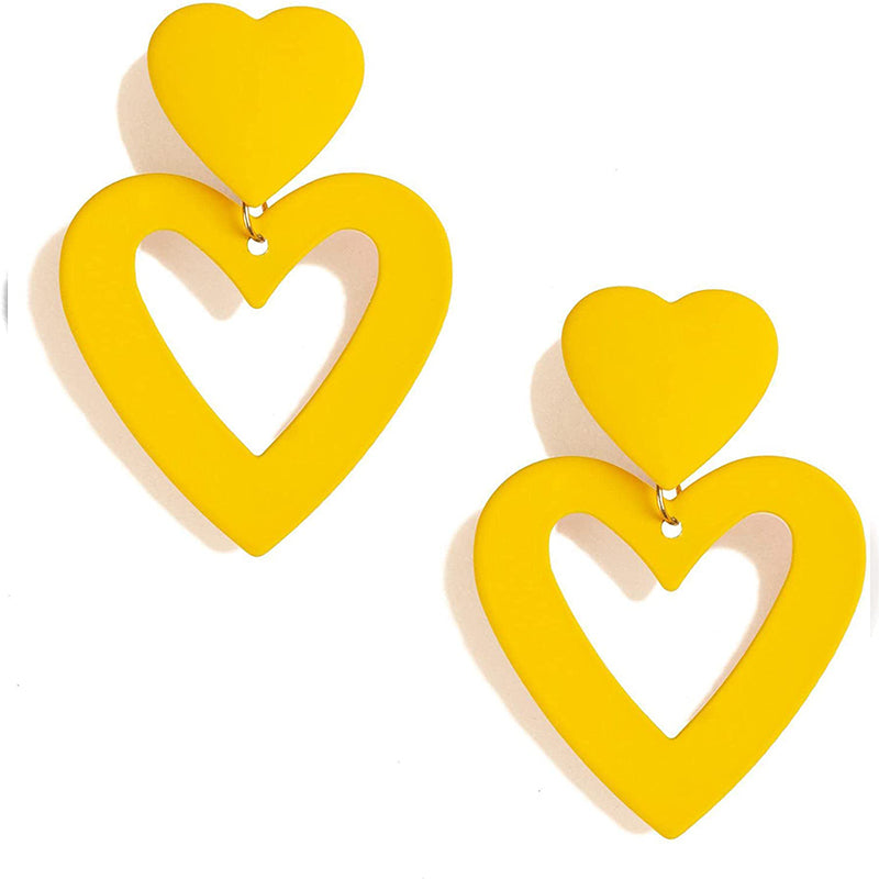 Fashion Double Heart Acrylic Drop Earrings yellow-earrings by HitMyNeed