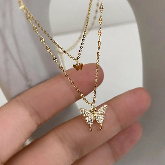 Fashion Metal Layered Butterfly Necklace gold-color by HitMyNeed