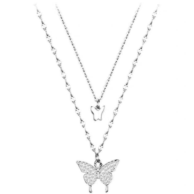 Fashion Metal Layered Butterfly Necklace silver-plated by HitMyNeed