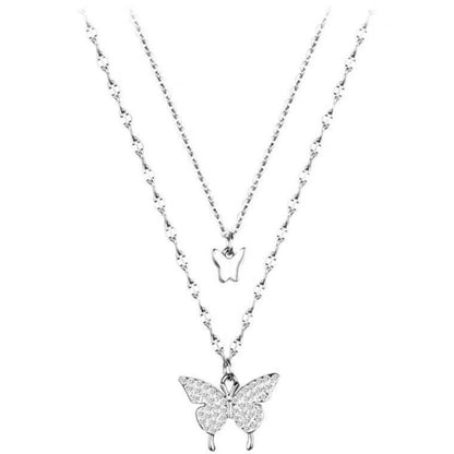 Fashion Metal Layered Butterfly Necklace silver-plated by HitMyNeed