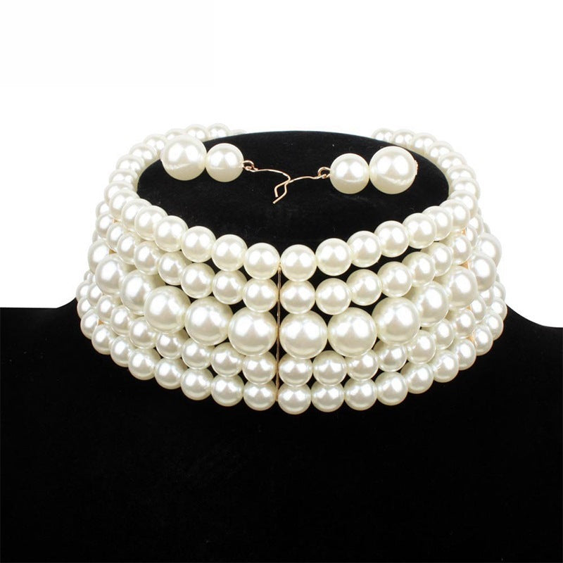 Fashion Pearl Choker Necklace and Earrings Set by HitMyNeed