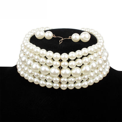 Fashion Pearl Choker Necklace and Earrings Set by HitMyNeed