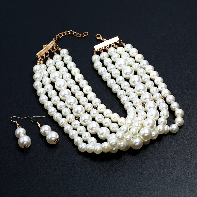 Fashion Pearl Choker Necklace and Earrings Set by HitMyNeed