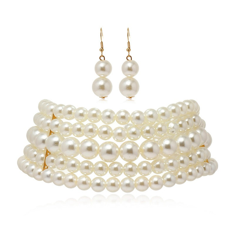 Fashion Pearl Choker Necklace and Earrings Set by HitMyNeed