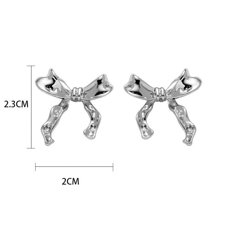 Fashion Ribbon Bow Stud Earrings for Women silver by HitMyNeed