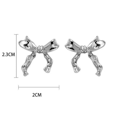 Fashion Ribbon Bow Stud Earrings for Women silver by HitMyNeed