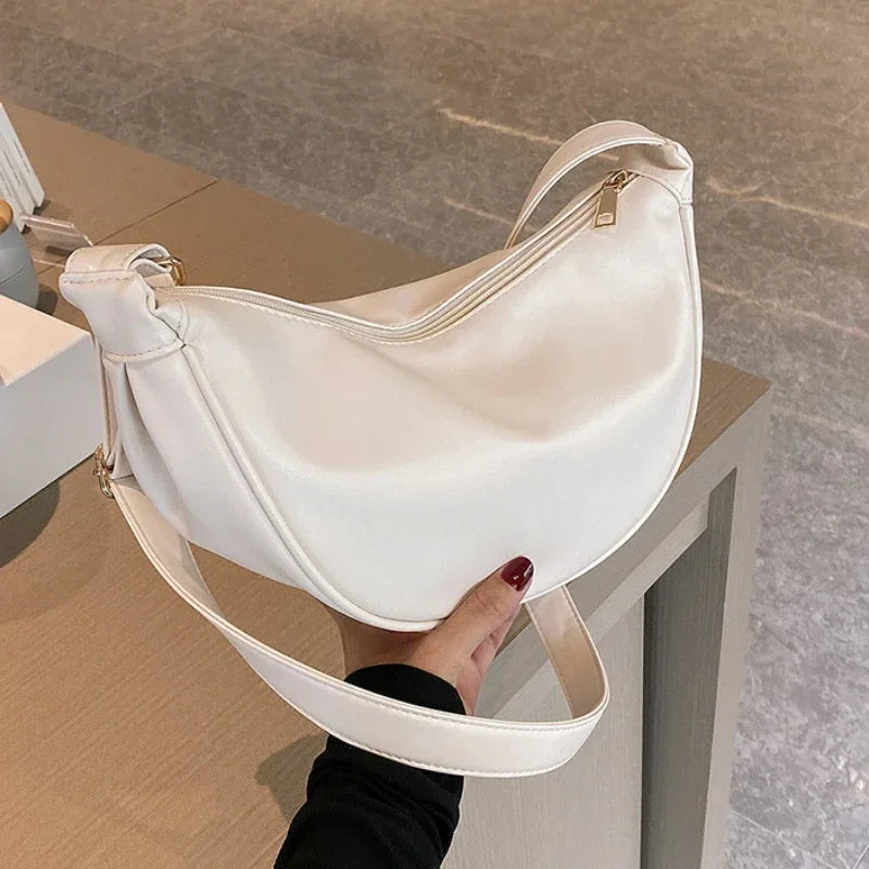 Fashionable Half Moon Shoulder Bag Crossbody beige by HitMyNeed