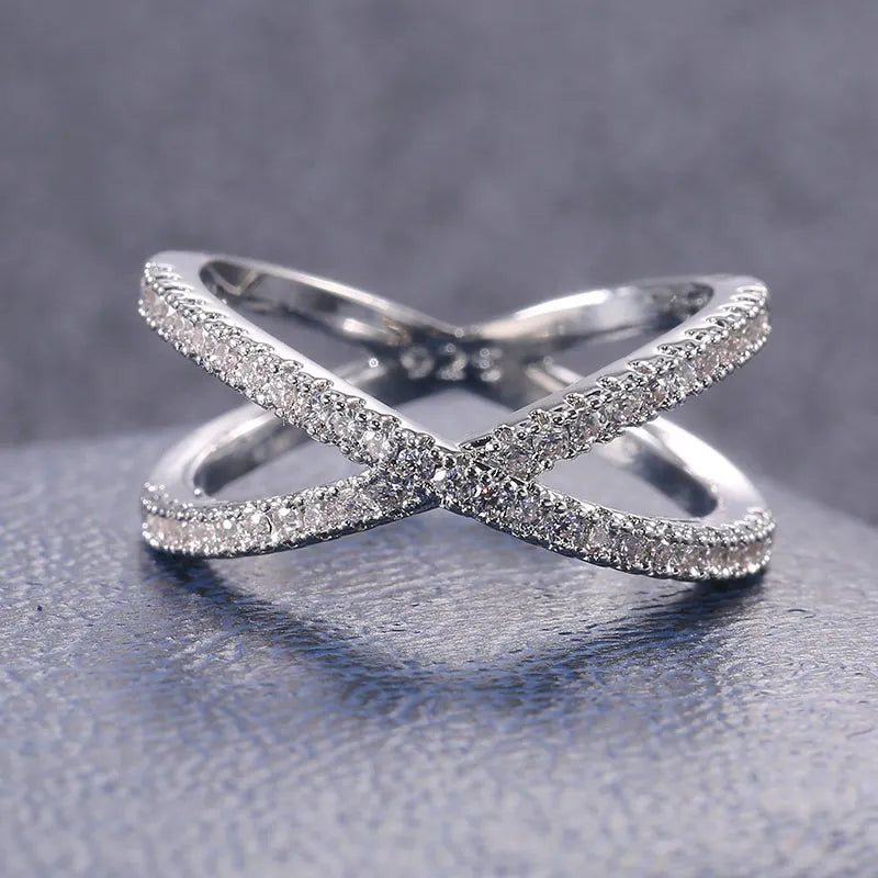 Fashionable X Shaped Cubic Zirconia Ring by HitMyNeed