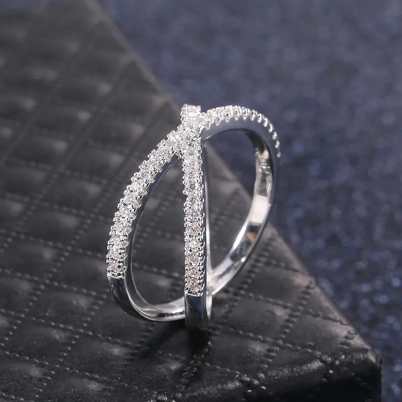 Fashionable X Shaped Cubic Zirconia Ring by HitMyNeed