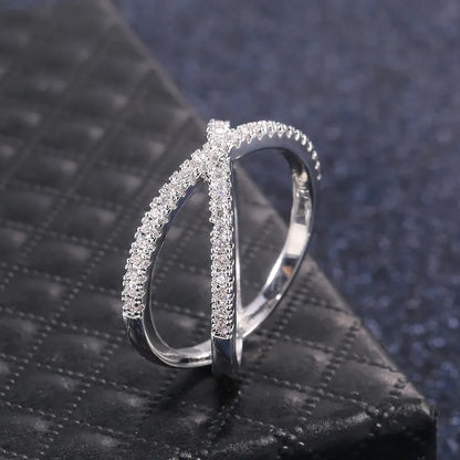 Fashionable X Shaped Cubic Zirconia Ring by HitMyNeed