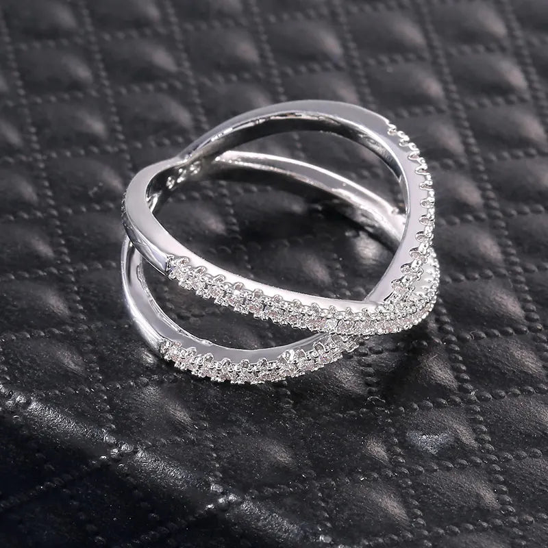Fashionable X Shaped Cubic Zirconia Ring by HitMyNeed