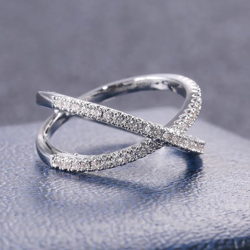Fashionable X Shaped Cubic Zirconia Ring 6.0 by HitMyNeed