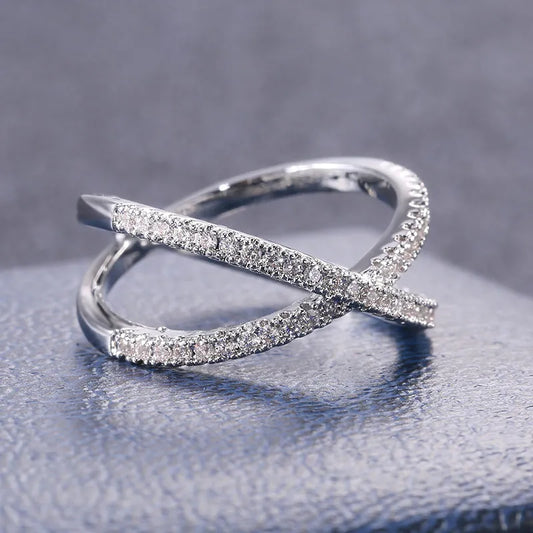 Fashionable X Shaped Cubic Zirconia Ring 6.0 by HitMyNeed