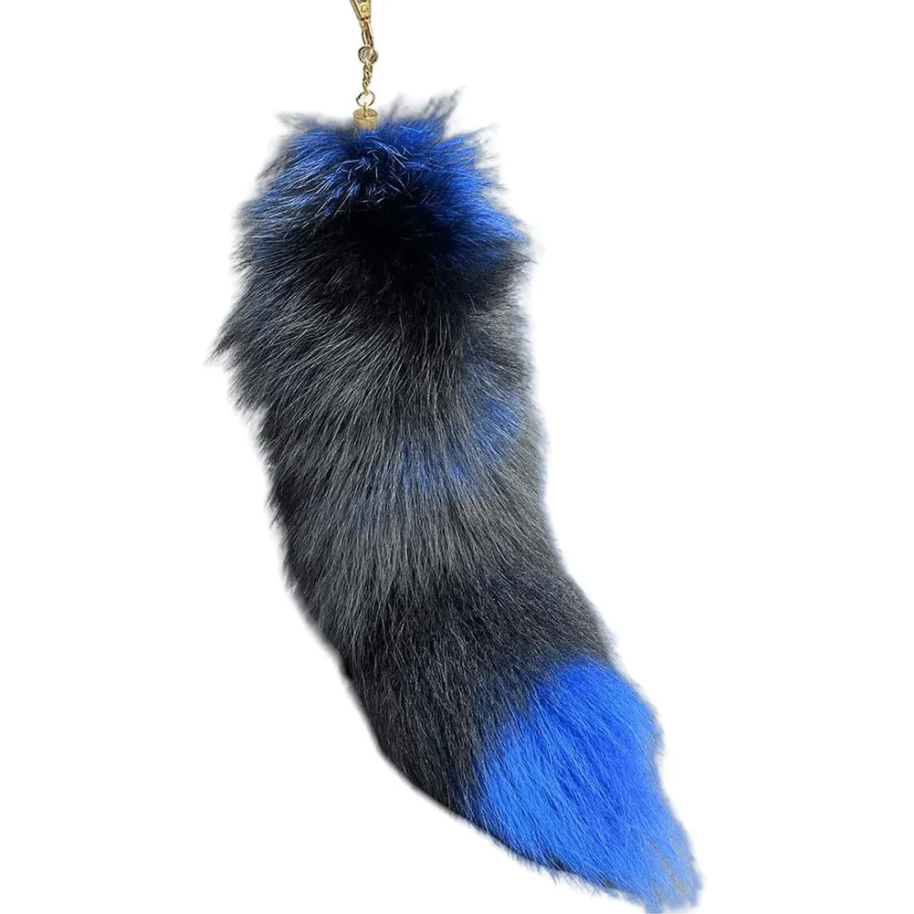 Faux Fur Fox Tail Keychain Pendant 35-40cm royal-blue by HitMyNeed