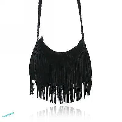 Faux Fur Fringe Shoulder Bag with Adjustable Strap black by HitMyNeed