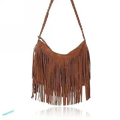 Faux Fur Fringe Shoulder Bag with Adjustable Strap brown by HitMyNeed
