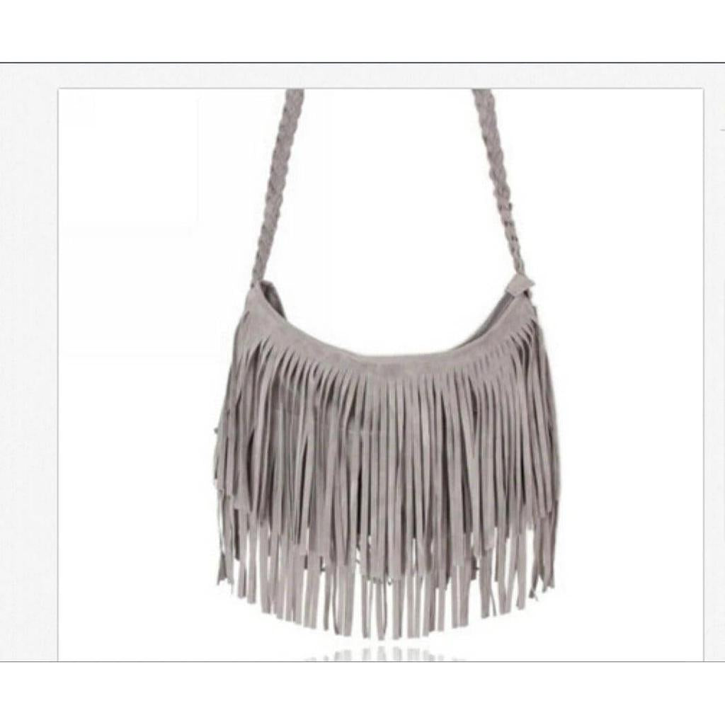 Faux Fur Fringe Shoulder Bag with Adjustable Strap gray by HitMyNeed