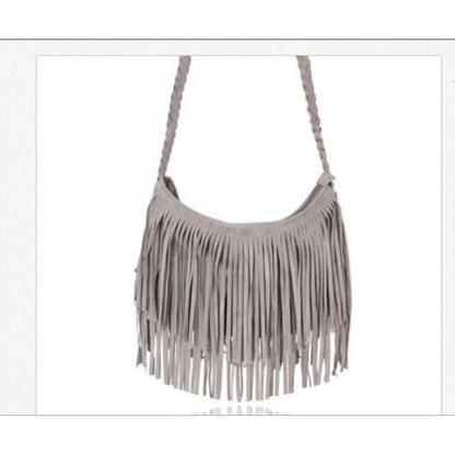 Faux Fur Fringe Shoulder Bag with Adjustable Strap gray by HitMyNeed